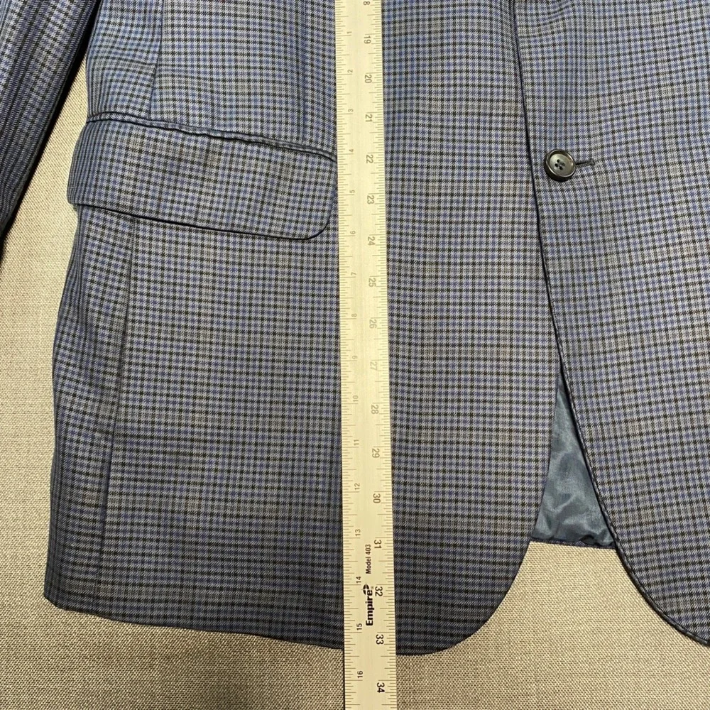 Jos. A. Bank Signature Collection 44L Blazer Silk Wool Blue Tailored Check Plaid